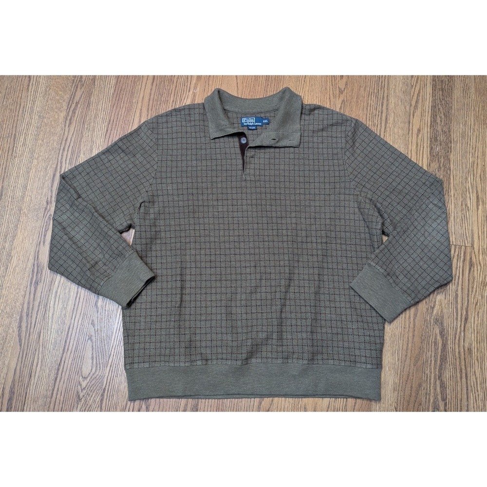 Polo Ralph Lauren Mens Cotton Pullover Sweater Shirt Olive Green Brown XXL Rare